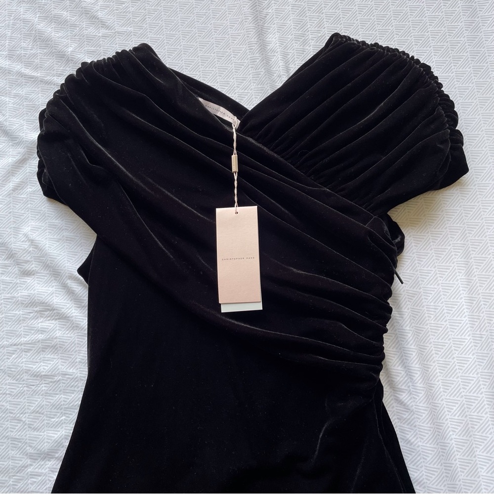 NWT designer Christopher Kane stretch velvet black mini dress